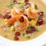 Sweet Corn, Peppered Bacon and Shrimp Chowder