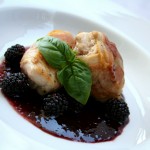 Pancetta Wrapped Chicken Thighs with Blackberry Sauce